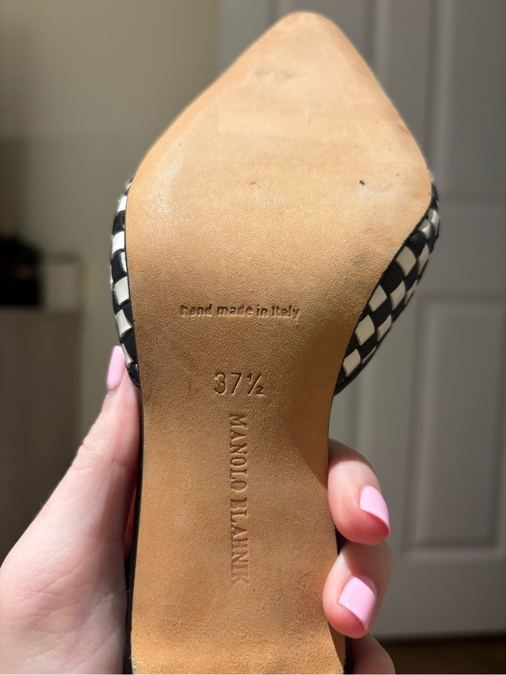 Manolo Blahnik Carolyne Black & White Checkered Slingback Pumps - Picture 5 of 5